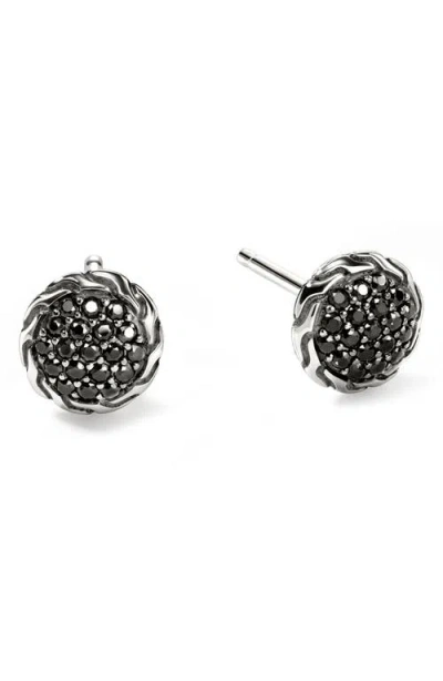 John Hardy Sterling Silver Jh Essentials Black Sapphire Pave Framed Stud Earrings In Black Saphire