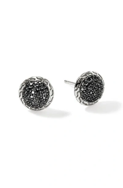 John Hardy Sterling Silver Jh Essentials Black Sapphire Pave Framed Stud Earrings In Black Saphire