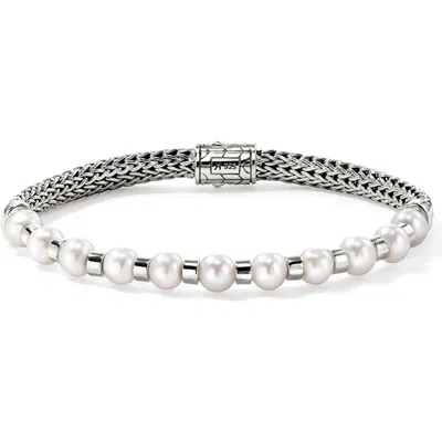 John Hardy Sterling Silver Jh Essentials Cultured Freshwater Pearl Chain Bracelet In Metallic