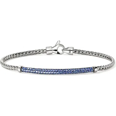 John Hardy Jh Essentials Sterling Silver Blue Sapphire Pave Bracelet In Metallic