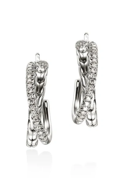 John Hardy Jh Essentials Pavé Crossover Earring, Sterling Silver In Silver/diamond