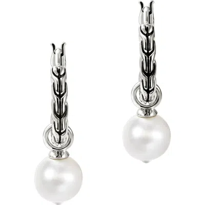 JOHN HARDY JOHN HARDY JH ESSENTIALS PEARL HOOP EARRINGS, STERLING SILVER, 16MM