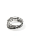 John Hardy Sterling Silver Jh Essentials Black Sapphire Pave Crossover Statement Ring In Silver/black Diamonds
