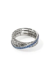 John Hardy Jh Essentials Sterling Silver Crossover Ring In Silver/blue Diamonds