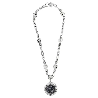 Pre-owned John Hardy Kali Lava Sterling Silver Black Sapphire Pave Pendant On 17" Chain In Red