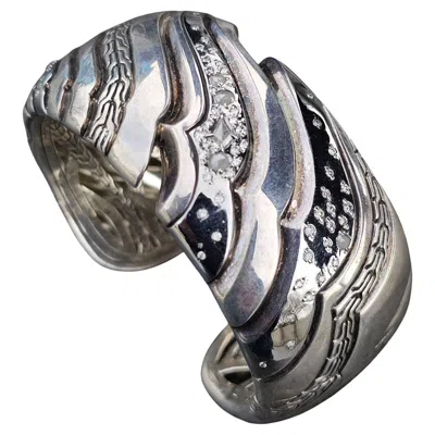 Pre-owned John Hardy Lahar Diamond Kick Cuff Bangle Bracelet .47ct Sterling Silver 3300 In Multi