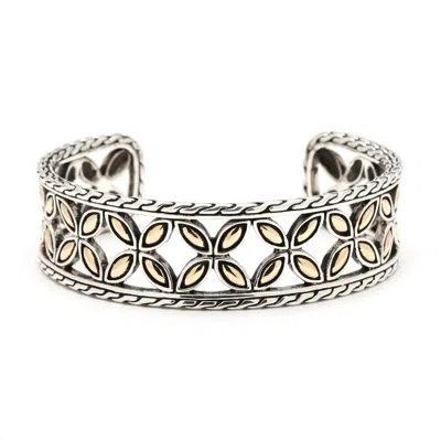 Pre-owned John Hardy Leaf Cuff Bracelet, Sterling Silver, 18k Yellow Gold, 6.25 Inches
