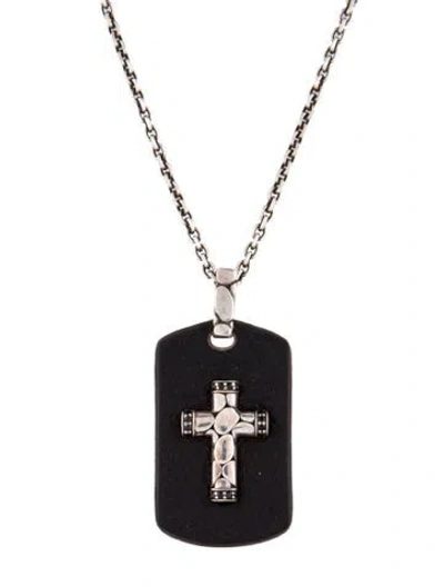 Pre-owned John Hardy Leather & Sapphire Cross Pendant Necklace, 24" In Multi