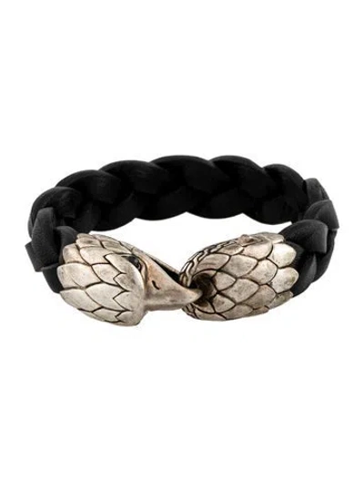 Pre-owned John Hardy Leather & Spinel Legends Eagle Bangle Bracelet In Black