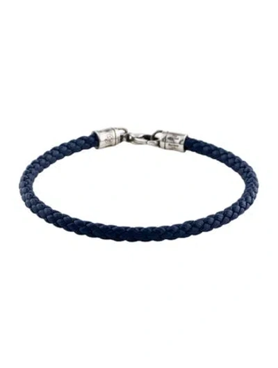 Pre-owned John Hardy Leather Bamboo Bracelet, 7.5" In Blue
