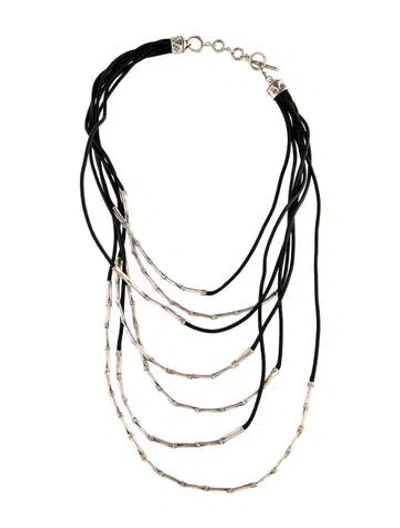 Pre-owned John Hardy Leather Bamboo Multistrand Necklace, 18.25" In Black