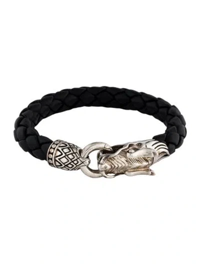 Pre-owned John Hardy Leather Braided Naga Legends Bracelet, 7.5" In Black