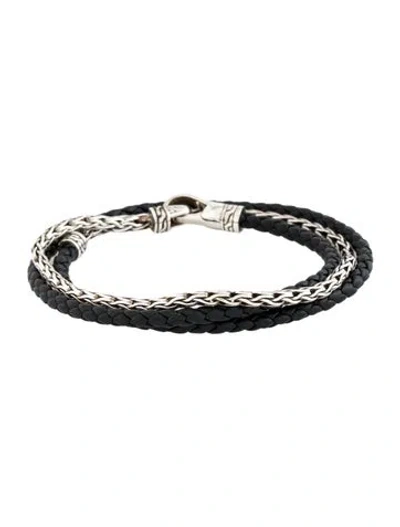 Pre-owned John Hardy Leather Hybrid Triple Wrap Bracelet In Black