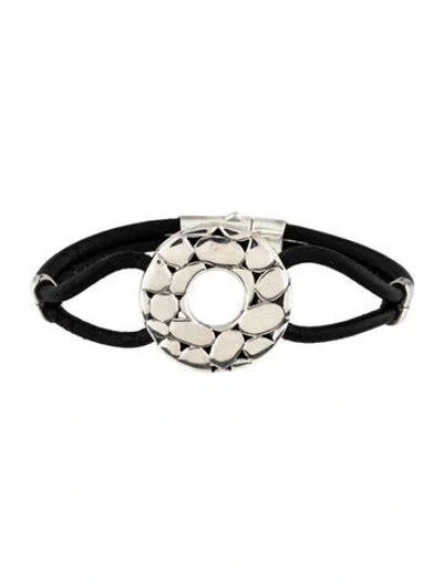 Pre-owned John Hardy Leather Kali Circle Bracelet, 6.75" In Black
