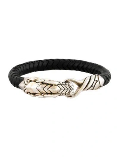 Pre-owned John Hardy Legends Naga Braided Leather Bracelet, 6.75" In Black