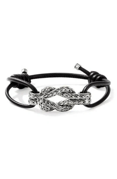 John Hardy Love Knot Bracelet, Sterling Silver, Leather, 3.5mm In Metallic