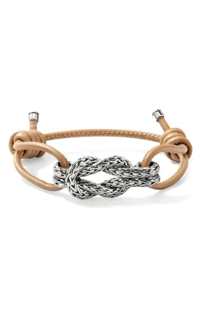 John Hardy Love Knot Bracelet, Sterling Silver, Leather, 3.5mm In Silver/black