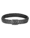 John Hardy Men's Blackened Sterling Silver Classic Chain Large Flat Link Bracelet With Black Sapphire In Black/silver