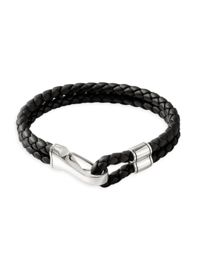 John Hardy Men's Braided Leather & Sterling Silver Double Row Bracelet In Silver Black