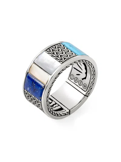 John Hardy Men's Carved Chain Sterling Silver, Mother-of-pearl, Turquoise & Lapis Lazuli Ring In Silver Gold