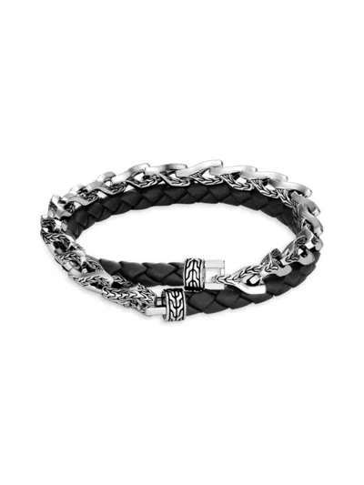 John Hardy Men's Classic Chain Asli Leather & Stainless Steel Wrap Bracelet In Silver