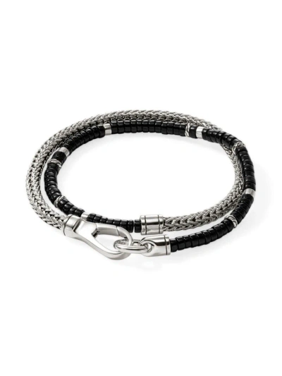 John Hardy Men's Heishi Sterling Silver & Black Onyx Chain Double Wrap Bracelet