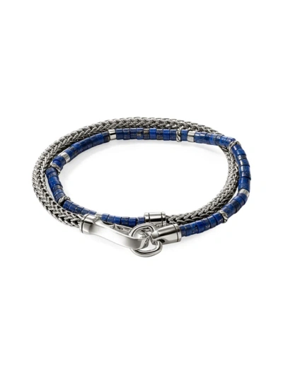 John Hardy Men's Heishi Sterling Silver & Lapis Lazuli Chain Double Wrap Bracelet In Silver Lapis