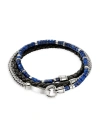 JOHN HARDY MEN'S HEISHI STERLING SILVER, LAPIS LAZULI, & BRAIDED LEATHER WRAP BRACELET