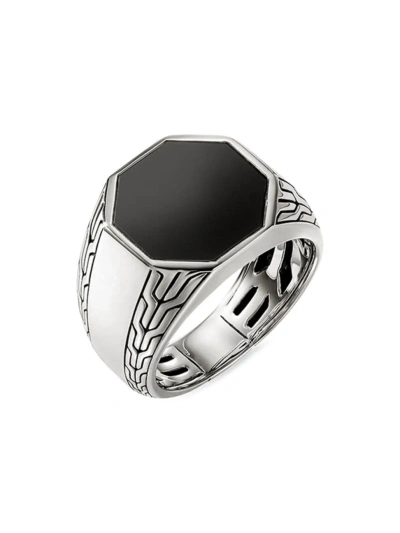 John Hardy 纯银黑色缟玛瑙图章戒指 In Silver Onyx