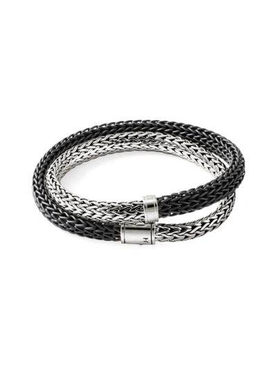 John Hardy Men's Sterling Silver & Rubber Double Wrap Bracelet In Silver Black