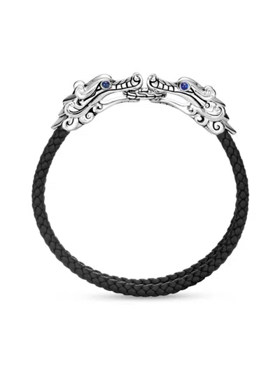 John Hardy Men's Sterling Silver, Leather & Sapphire Naga Bracelet In Black