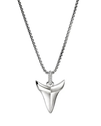 JOHN HARDY MEN'S STERLING SILVER MODERN TALISMAN DIAMOND SHARK TOOTH PENDANT NECKLACE, 22