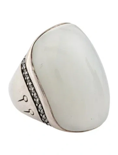 Pre-owned John Hardy Moonstone & Diamond Bamboo Cocktail Ring In Multicolor