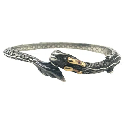 Pre-owned John Hardy Naga Dragon Slim Kick Hinged Cuff 18ct Yellow Gold & Silver