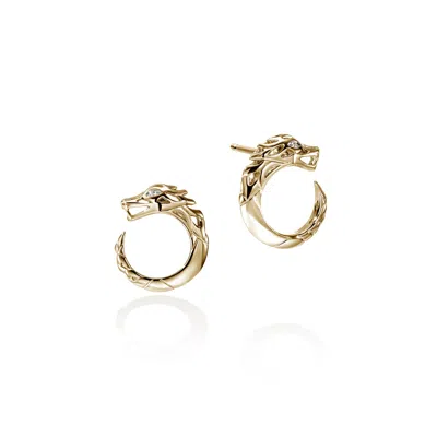 John Hardy 14k Yellow Gold Naga Diamond Dragon Circle Stud Earrings