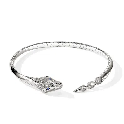 John Hardy Naga Flex Choker, Sterling Silver, Diamonds, Blue Sapphire, 8mm In Metallic