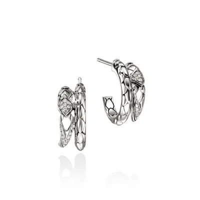 John Hardy Naga Hoop Earrings, Sterling Silver, Diamonds