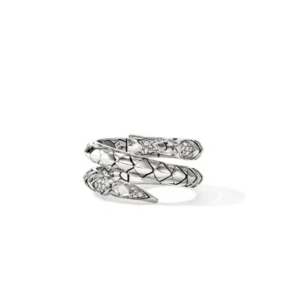 John Hardy Naga Ring, Sterling Silver, Diamonds, Wide In Metallic