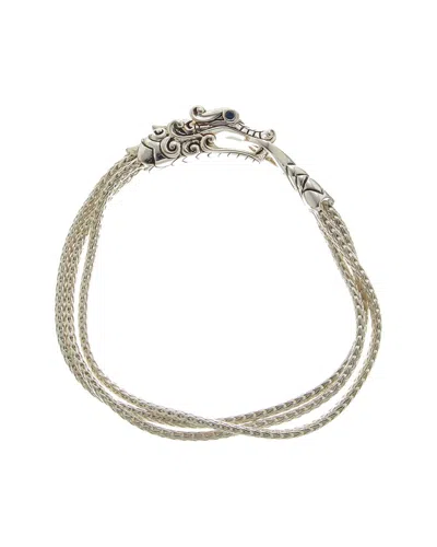 John Hardy Naga Silver Blue Sapphire Eyes Multi Row Bracelet In Metallic