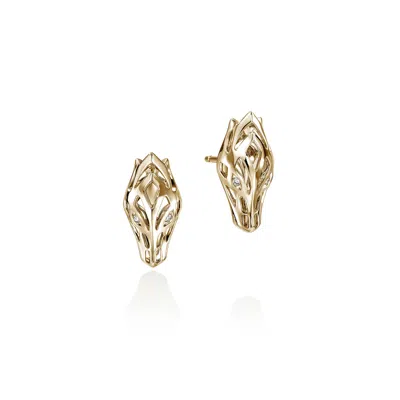 John Hardy Naga Stud Earrings Gold Diamonds