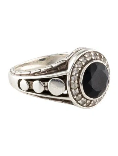 Pre-owned John Hardy Onyx And Colorless Sapphire Dot Cocktail Ring In Multi
