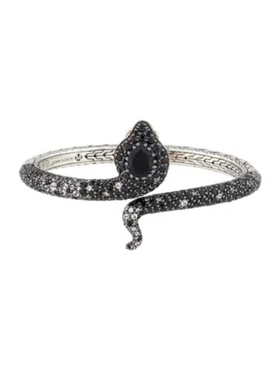 Pre-owned John Hardy Onyx, Sapphire, & Diamond Cobra Hinged Bangle, 7" In Multi
