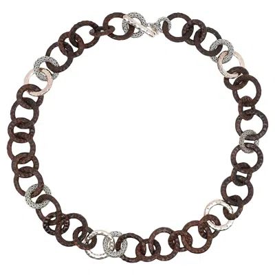 Pre-owned John Hardy Palu Link Necklace 925 Sterling Silver & Wood In Multi