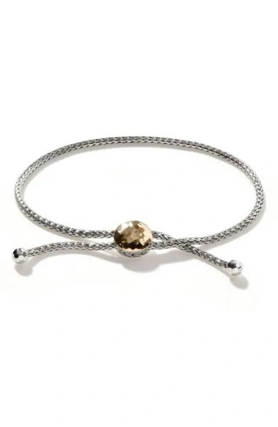 John Hardy Palu Sterling Silver & 18k Gold Adjustable Slide Bracelet In Silver/gold