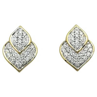 Pre-owned John Hardy Pavé Diamond Leaf Motif Stud Earrings In 18 Karat Yellow Gold