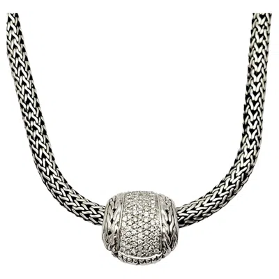 Pre-owned John Hardy Pavé Diamond Slider Pendant Necklace Sterling Silver & 18 Karat Gold In Multi