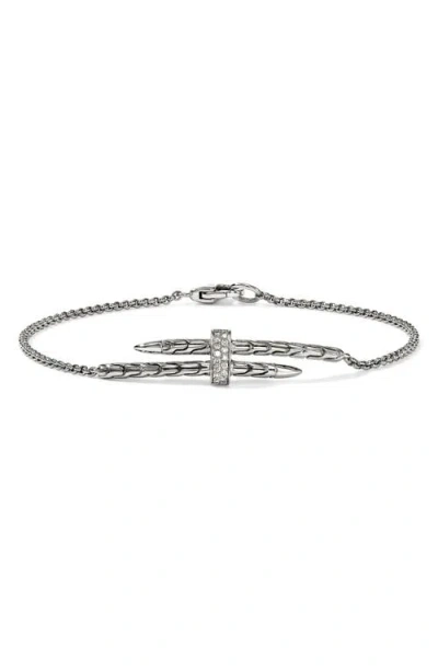 John Hardy Pavé Diamond Spear Station Bracelet In Silver