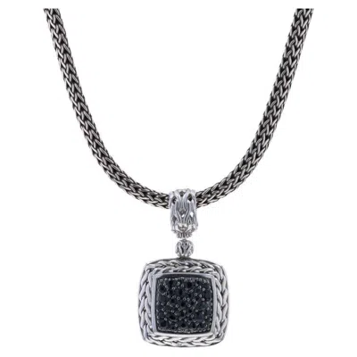 Pre-owned John Hardy Pavé Sapphire Carved Chain Pendant & Classic Chain Necklace 16" 925 In Blue