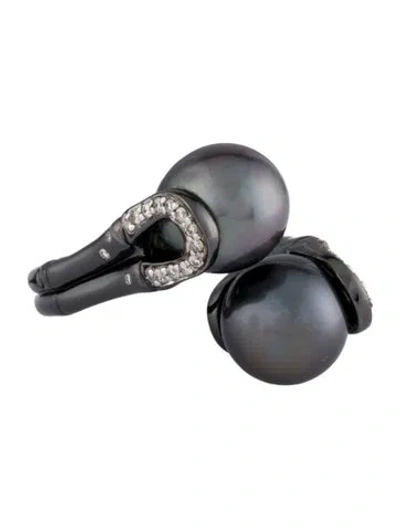 Pre-owned John Hardy Pearl & Diamond Bamboo Bypass Ring In Multi