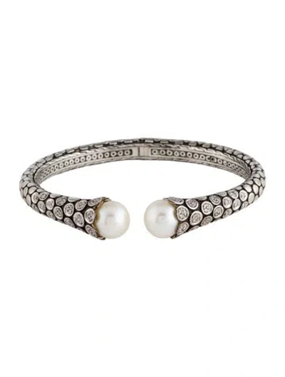 Pre-owned John Hardy Pearl & Diamond Dot Kick Cuff Bracelet, 7" In Multi